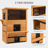 Outdoor Cat House, 3-Tier Kitty Shelter with 5 Escape Doors, Weather Resistant, Yellow & Black