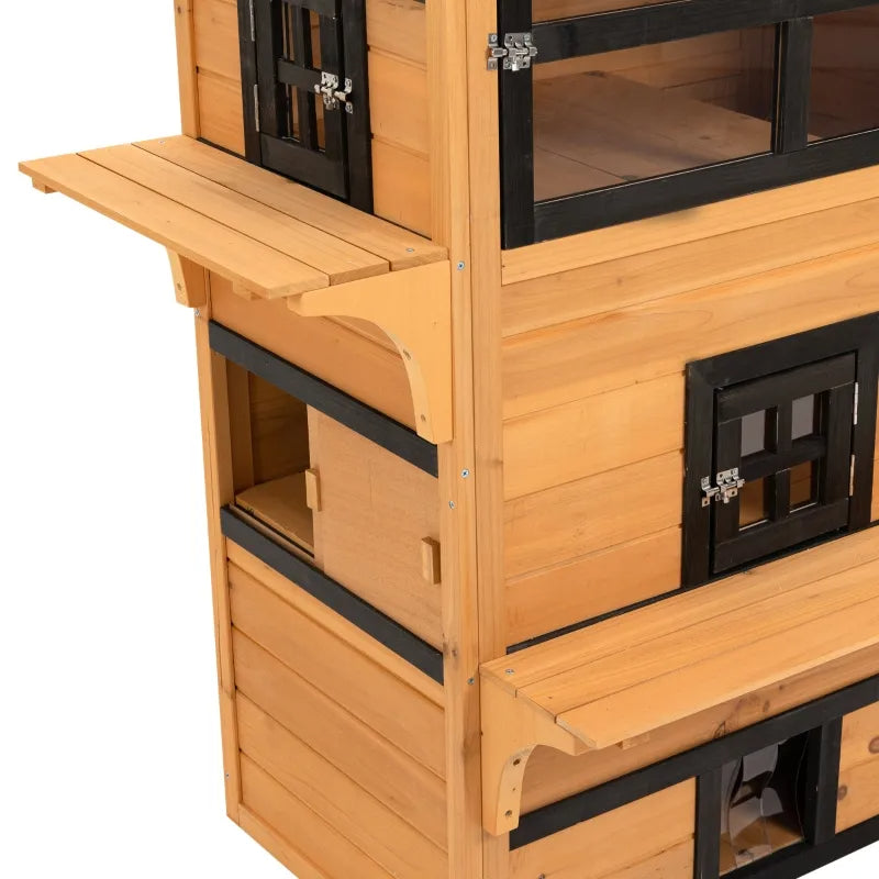 3-Tier Kitty Shelter With 5 Escape Doors, Weather Resistant, Yellow & Black
