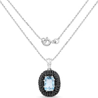 6.70 Carat Genuine Blue Topaz and Black Spinel .925 Sterling Silver Pendant