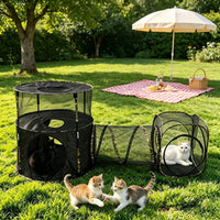 3 In1 Catio Outdoor Cat Enclosure, 2-Tier Cat Tents With Tunnels For Indoor Cats Pop Up Cube, Pet Tower Playpen With Tun