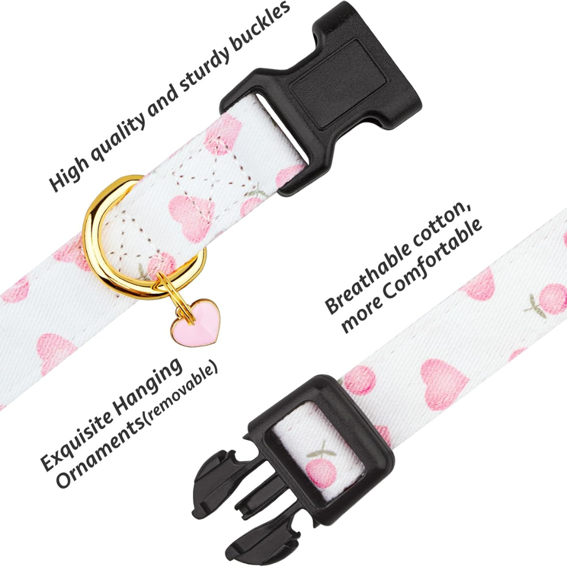 Dog Collar White And Pink Love Heart With Pendant Cute Dog Collar