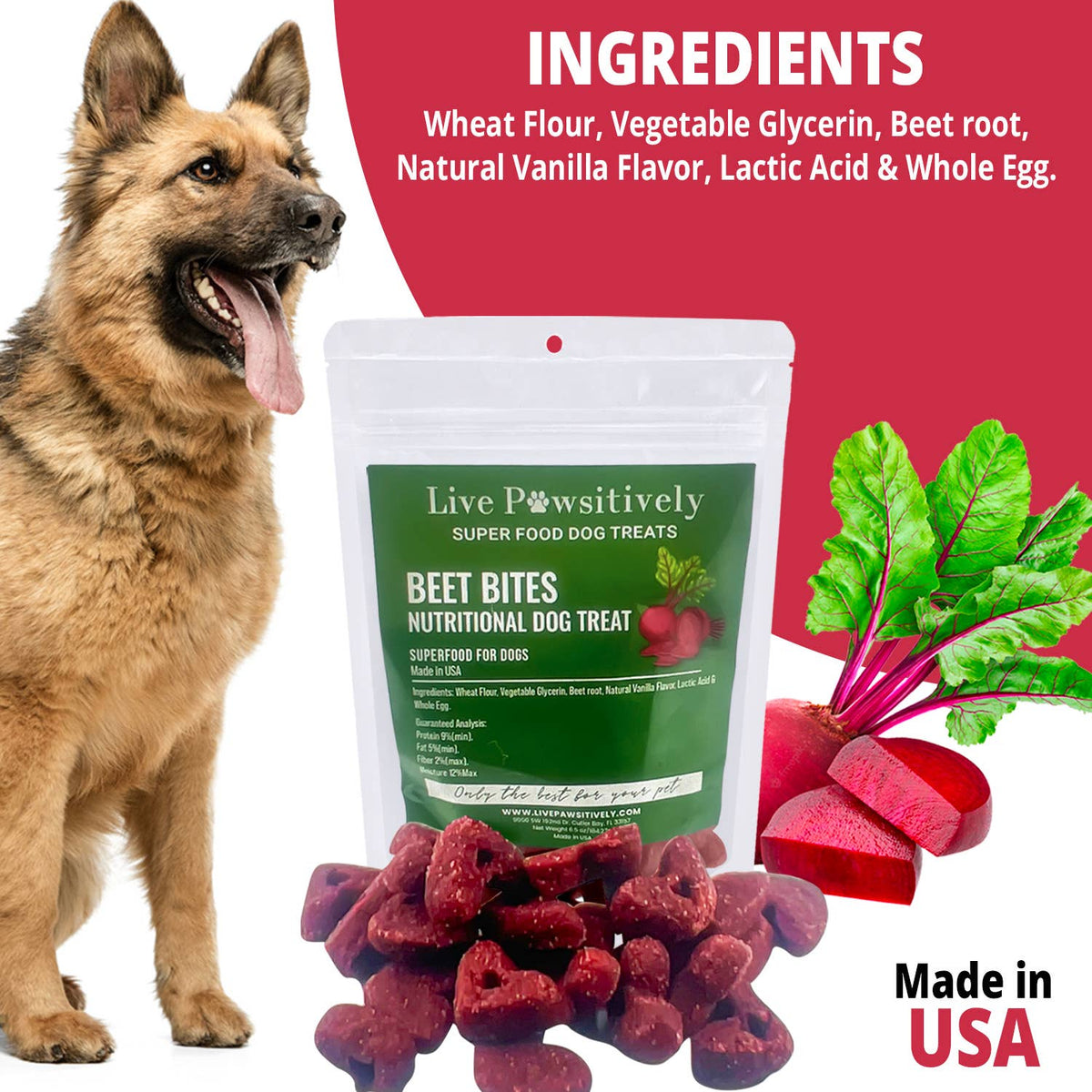 Live Pawsitive Beet Bites Superfood Dog Treats, Made in USA, 6.5 oz