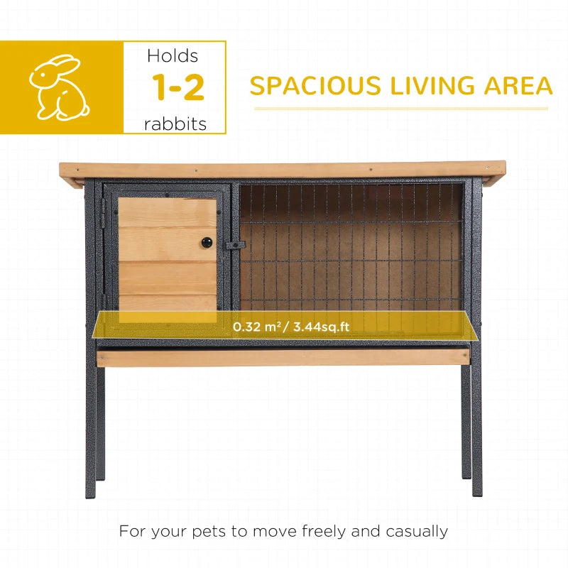 PawHut Rabbit Hutch Elevated Bunny Cage Small Animal Habitat With Metal Frame, No Leak Tray, Metal Wire Pan, Openable Wa