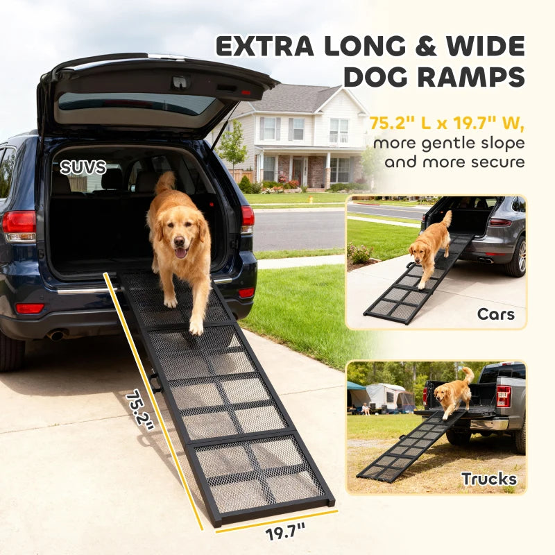 PawHut Dog Car Ramp, Extra Long And Wide, Non-Slip Surface, Folding Portable Pet Ramp For Large, Small & Senior Dogs