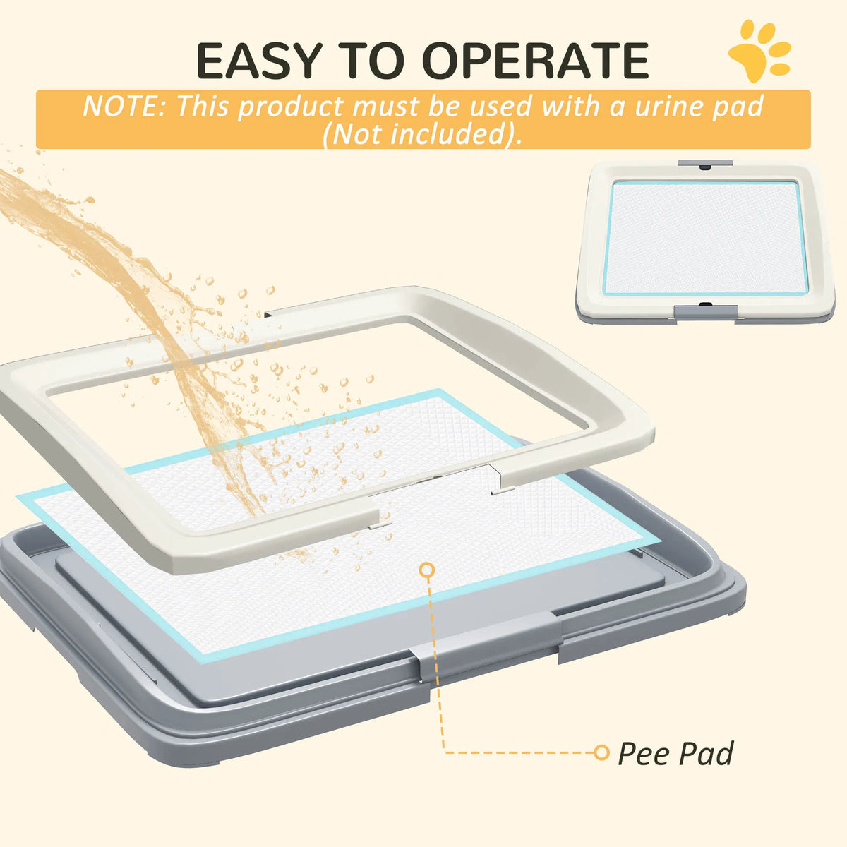 25" x 19" Pee Pad Holder, Dog Potty Tray for Indoor Outdoor, Easy to Clean Dog Training Toilet Pee Pad Tray, Grey