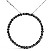 .925 Sterling Silver 4.0 Cttw Black Diamond Open Hoop Circle 18" Pendant Necklace (Black Color, I2-I3 Clarity)