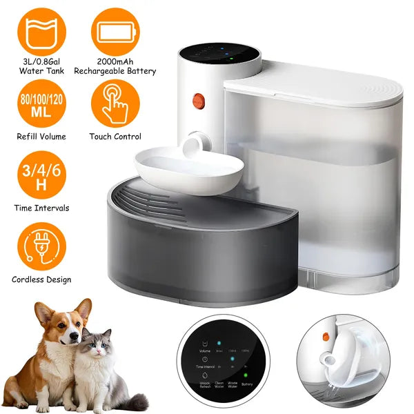 Smart Pet Water Fountain Automatic Cat Water Dispenser 3L&101OZ Cordless Rechargeable Dog Water Fountain Self-Refill Wit