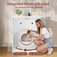 White Smart Litter Box Cabinet with Panoramic Glass Door & RGB Lighting – Self-Cleaning Litter Box Enclosure