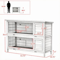 54" 2-Story Large Rabbit Hutch, Bunny Cage, Wooden Pet House, Small Animal Habitat, Gray with Lockable Doors, Tray, Roof