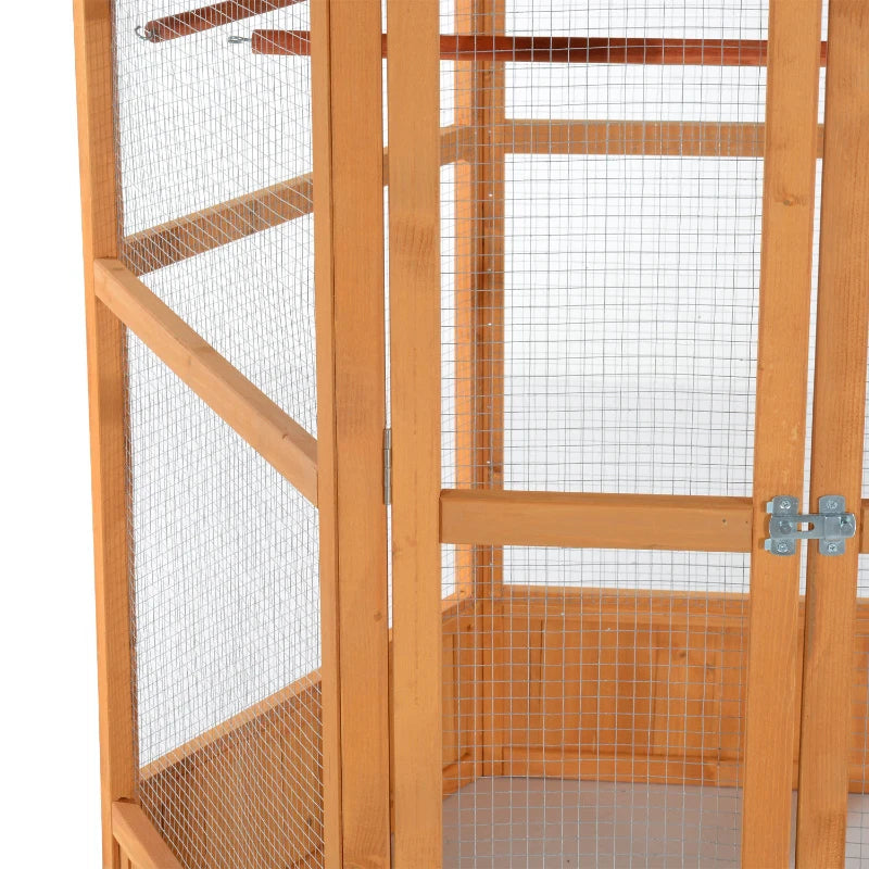 PawHut 69 Wooden Hexagonal Outdoor Aviary Flight Bird Cage With Covered Roof, BrownFor Multiple Packages, Please Pay Att