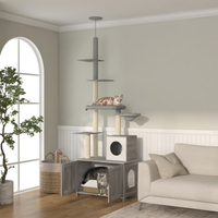 PawHut Cat Tree With Litter Box Enclosure, 2 In 1 Floor To Ceiling Cat Tower Litter Box Furniture With Condo, Bed, Hammo