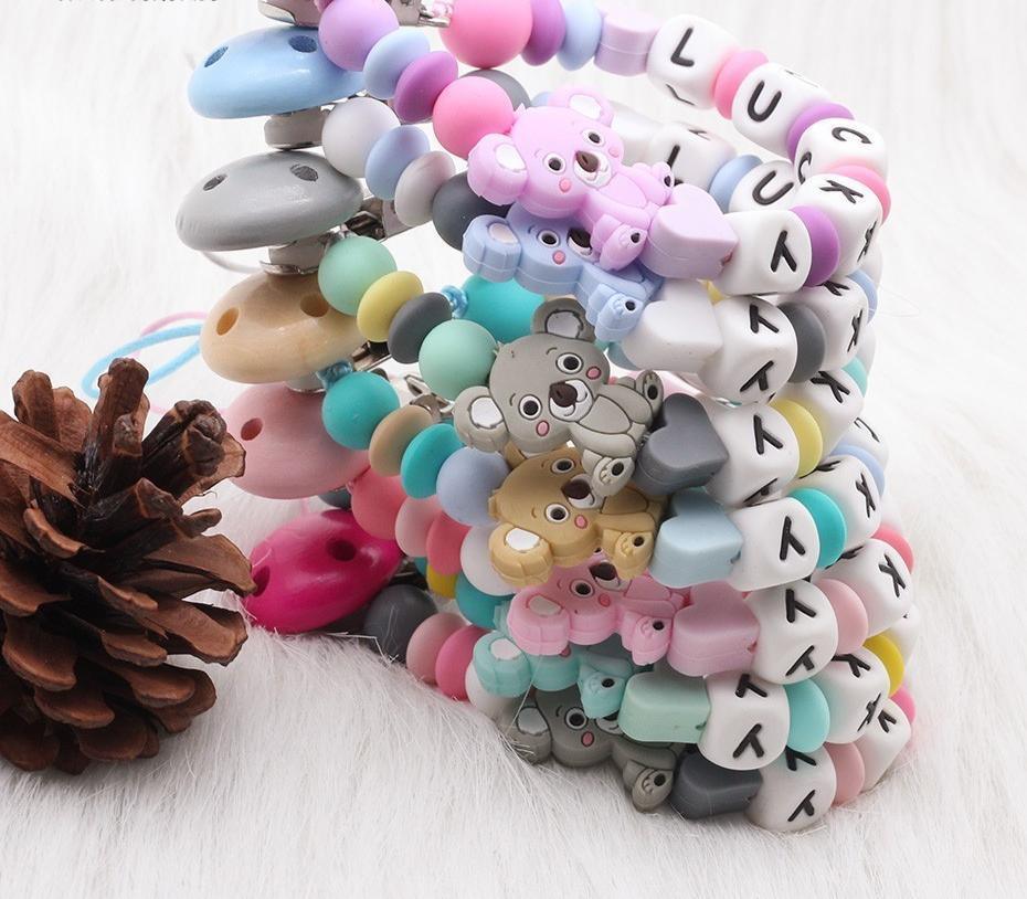 Modern Handmade Personalized Name Baby Pacifier Clips Silicone Pacifier Chain Wood Pacifier Holders For Pacifier For Baby Kids - BIG FRENCHIES