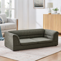 Oversized Pet Sofa, Curved Armrest Rectangular Dog Sofa, Linen Fabric Comfort Pet Couch for Large & Oversized Dogs-Dark 