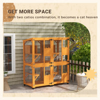 Large Cat House for 1-3 Cats on Wheels Wooden Catio Enclosure Orange