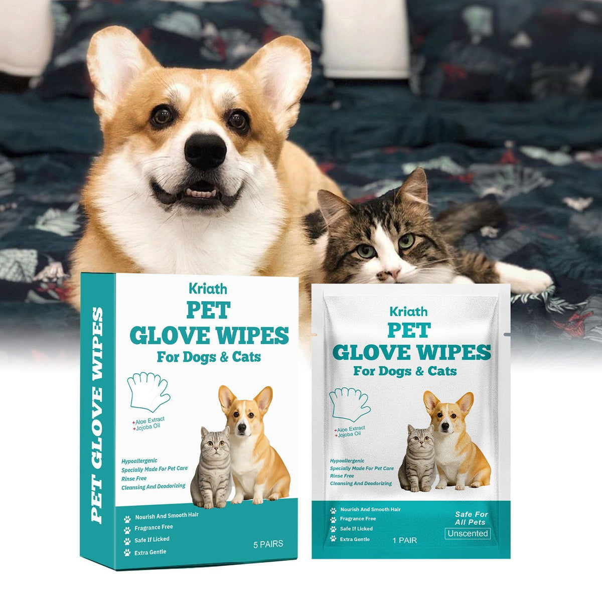 Kriath Disposable Pet Glove Wipes, 5 Pieces