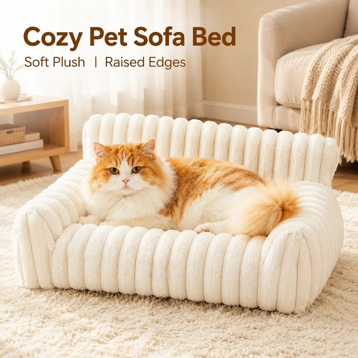 Cute Cat Couch For Pets - Fluffy Cat Beds With Premium Soft Corduroy Fleece, Fuzzy Cats Beds For Indoor Cats With Remova