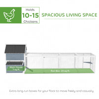156Extra Large Wooden Chicken Coop With 2 Nesting Box, Run Cage, Waterproof Wave Roof, For 10-15 Chickens, Light GrayMul