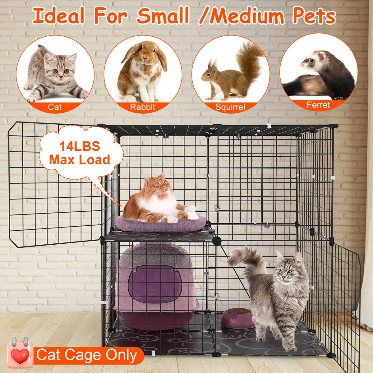 1Pc 2Tier Cat Cage Playpen Indoor Pet Enclosures Kitten Kennel House Detachable Cat Crate With Climbing Ladder 2 Doors F