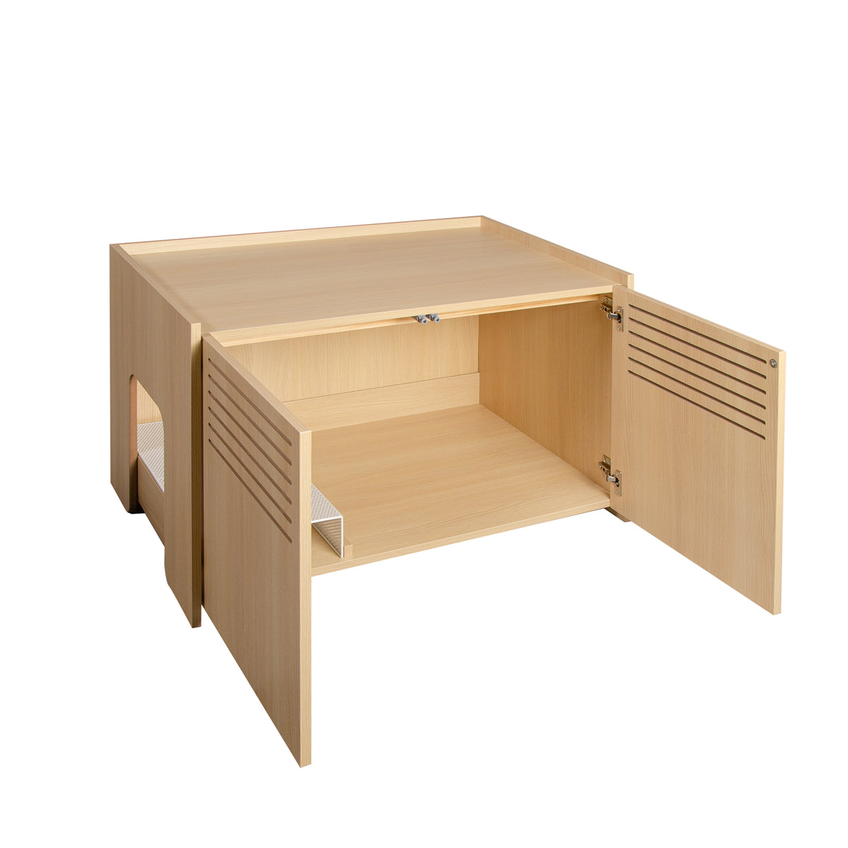 Modern Wooden Cat House with Scratching Pad , Cat Litter Box Enclosure, Spacious Hidden Cat Litter Box -33.46" x 21.06" 
