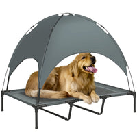 Elevated Dog Bed with Canopy, Portable Raised Dog Cot for XL Sized Dogs, Indoor & Outdoor, 48" x 36" x 43", Grey