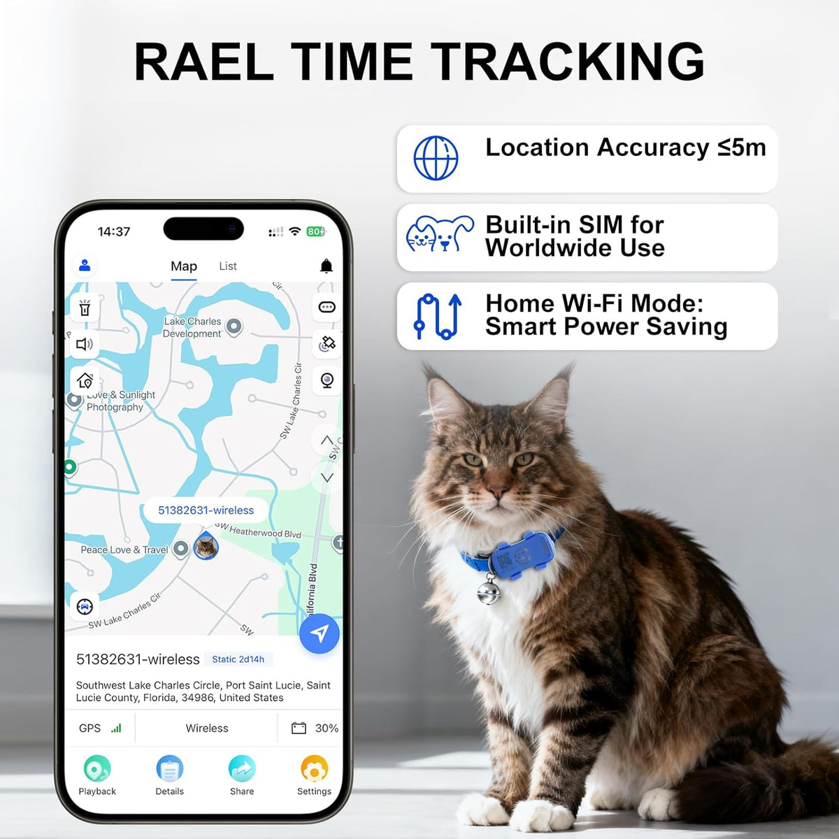 Dog GPS Tracker Real Time, Anti-Lost Pet Tracker With Geofence, Flash Light And Sound Alarm, Unlimited Distance Tracking