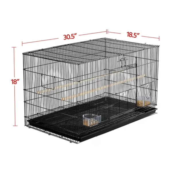 30.5inch Metal Cage With Wood Perches For Small Birds, Black