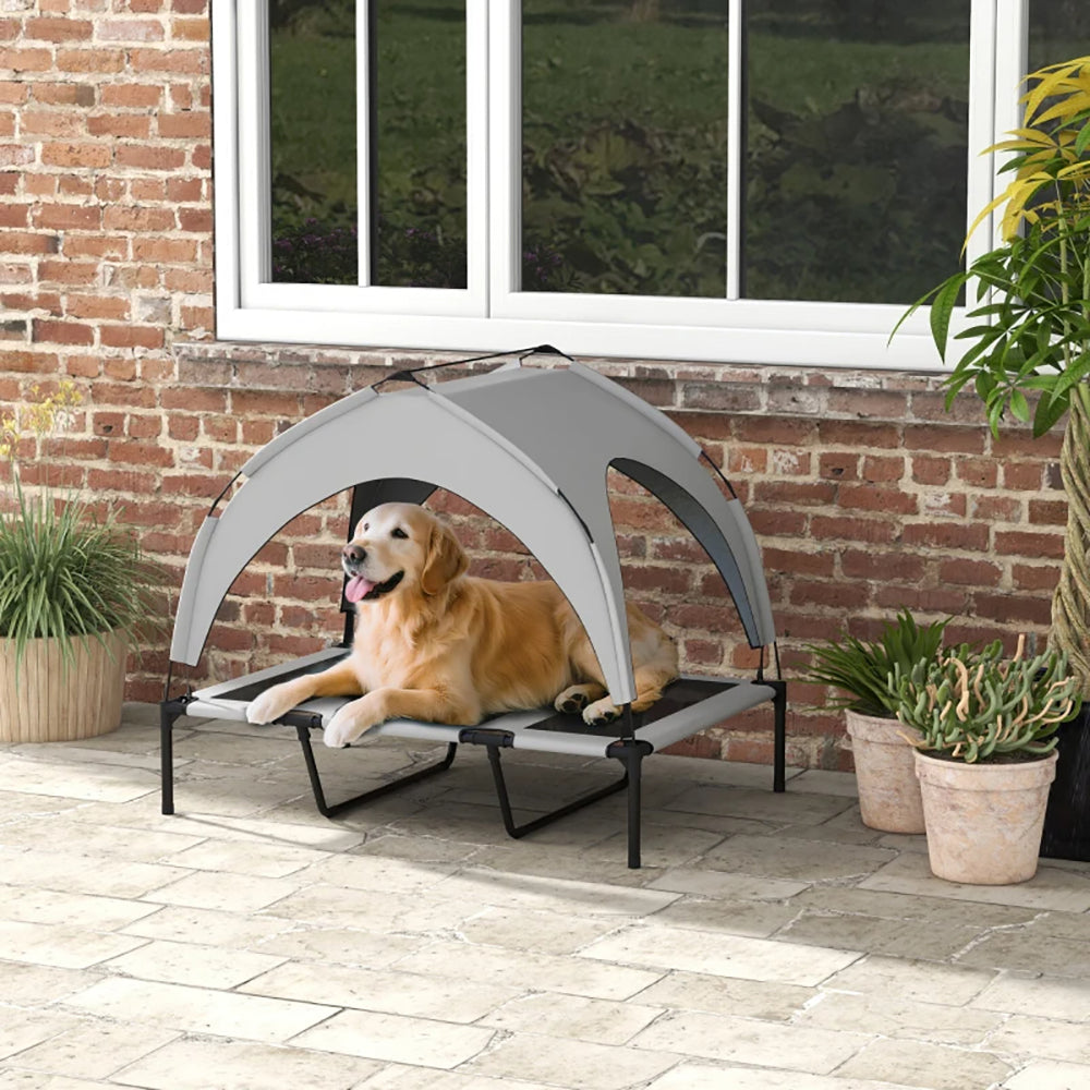 Elevated Dog Bed With Canopy, Raised Outdoor Pet Bed For Camping With Washable Breathable Mesh