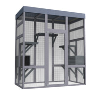 62.6" Wooden Outdoor Catio for Cats, Large Cat Enclosure with Waterproof Roof, 2 Napping House, Platforms & Galvanized W
