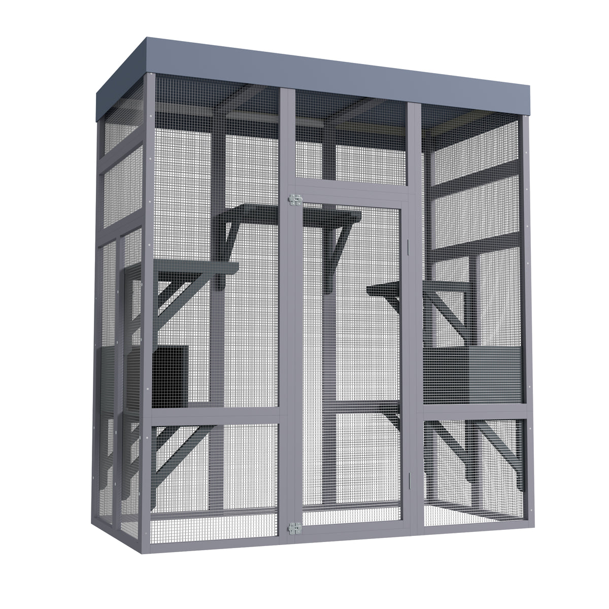 62.6" Wooden Outdoor Catio for Cats, Large Cat Enclosure with Waterproof Roof, 2 Napping House, Platforms & Galvanized W