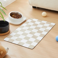 Dog Feeding Mat, Absorbent Mats For Dog Food And Water Bowl, Dispenser, Retro Aesthetic Khaki Beige Checkerboard Pet Pla