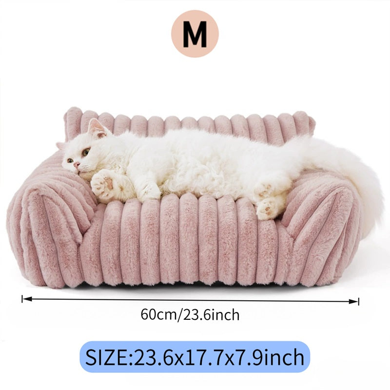Cute Cat Couch For Pets - Fluffy Cat Beds With Premium Soft Corduroy Fleece, Fuzzy Cats Beds For Indoor Cats With Remova