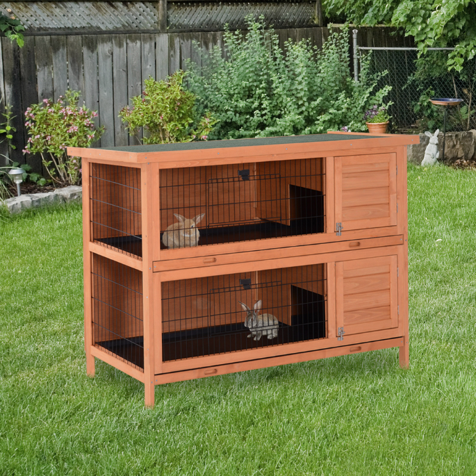 54 Rabbit Cage, 2-Tier Rabbit Hutch Outdoor Guinea With Removable Dividers And Pull-Out Trays, Orange