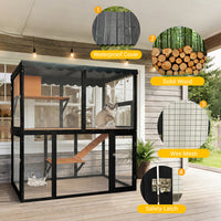 Wooden Catio Outdoor Cat Enclosure Large Cat House For Mulitiple Cats Walk ,Indoor 4 Tier Cat Enclosures House , Outdoor