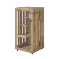Basia Rubber Wood Cat Cabinet with Wheels, Ventilated Indoor Cat Condo with Multi-Level Shelves & Lockable Door, Safe & 