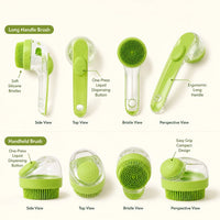 2 Pack Long & Short Handheld Dog Cat Shower Brush With Liquid Dispenser, Soft Silicone Grooming Brush For Pet Bathing & 