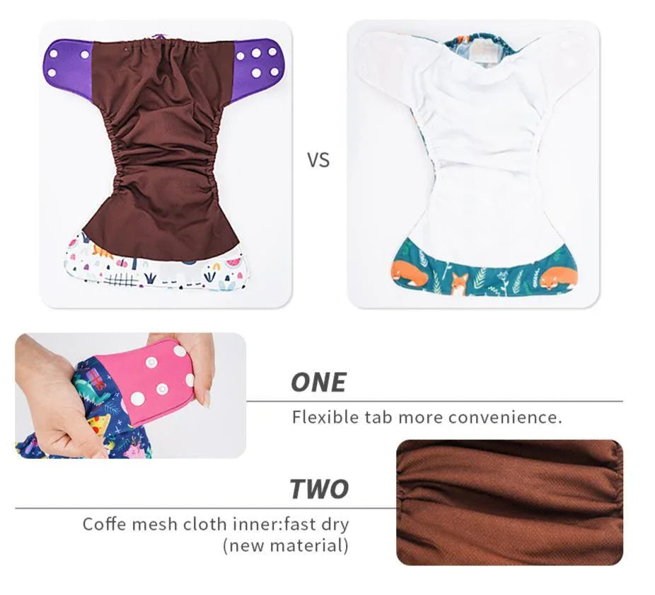 Modern Eco-friendly Diaper New 4pcs/set Washable Coffee Mesh Cloth Diaper Cover Adjustable Nappyies For Kids - BIG FRENCHIES