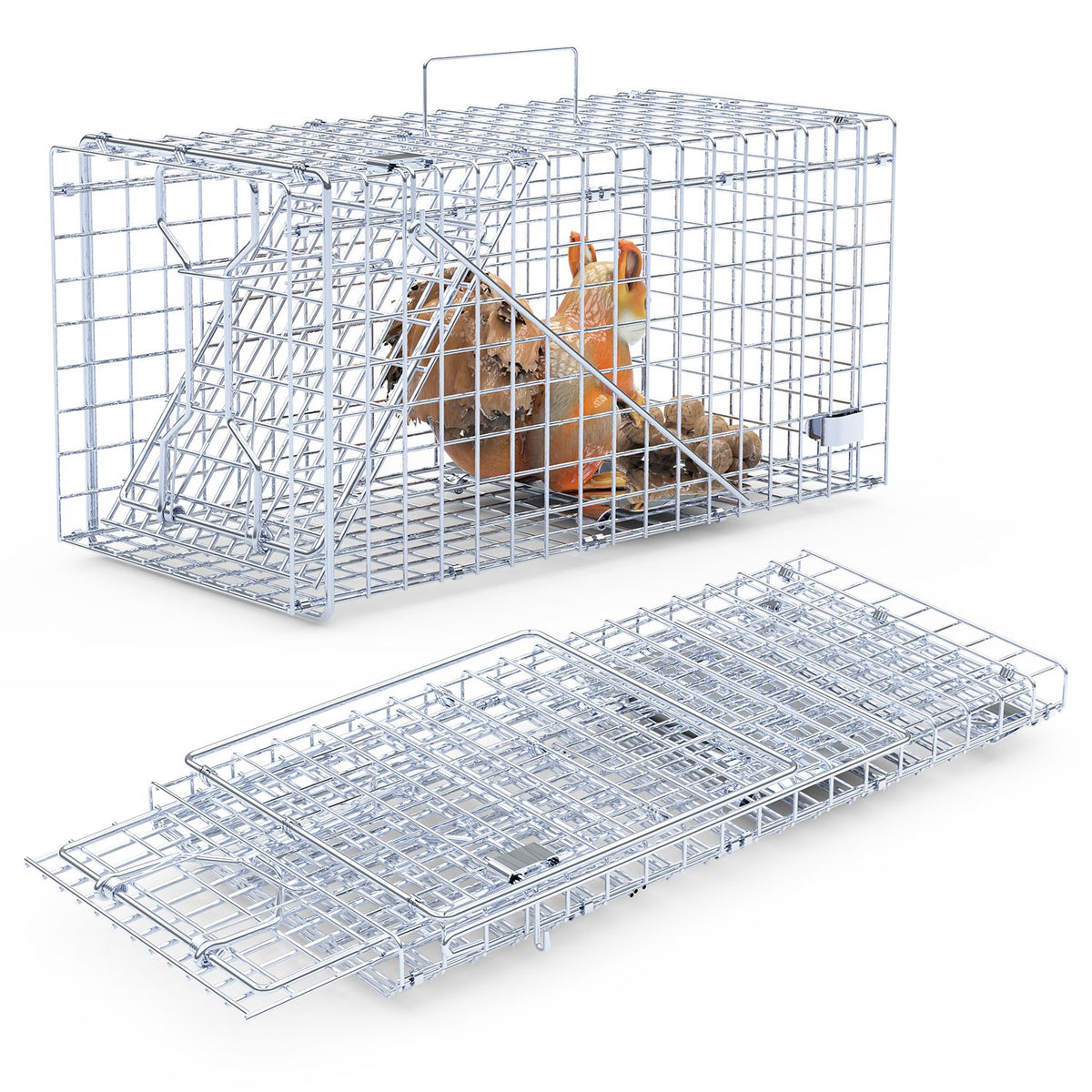 2Pcs 18x8x10In Humane Single Door Live Animal Trap For Spring Summer Collapsible Galvanized Iron Animal Cage Catch And R