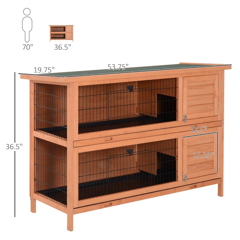 2-Story Large Rabbit Hutch Bunny Cage Wooden Pet House Small Animal Habitat With Lockable Doors, No Leak Tray And Waterp