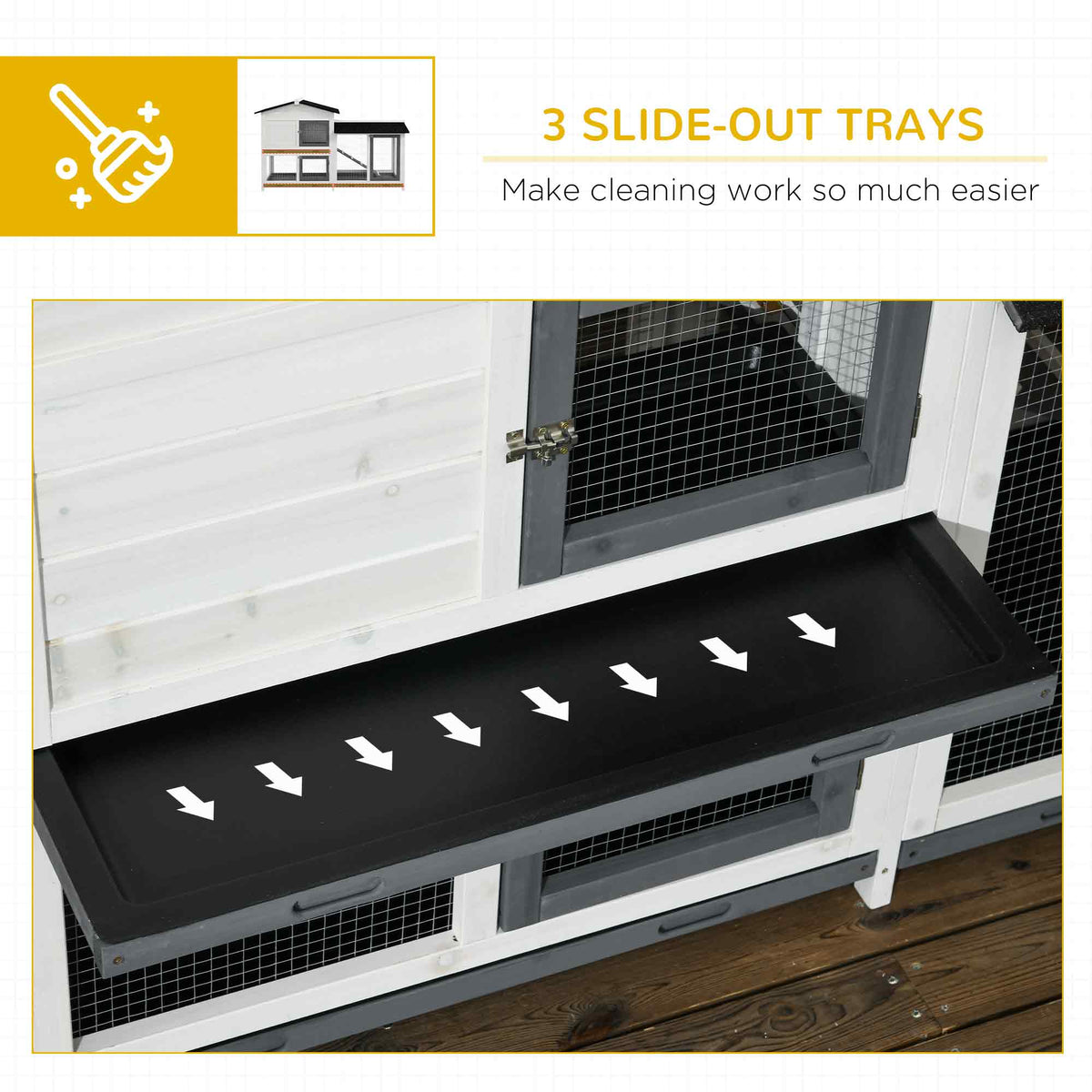 62" Rabbit Hutch, Wooden Bunny Hutch, Guinea Pig Cage, Small Animal Enclosure with Run Area, Removable Tray, Asphalt Roo