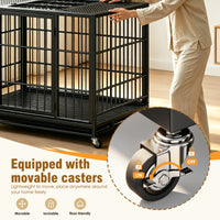 Heavy Duty Dog Crate , Mobile Pet Kennel with Lockable Wheels & Rotary Twist-Latch, Indoor Outdoor Metal Cage with Perfo