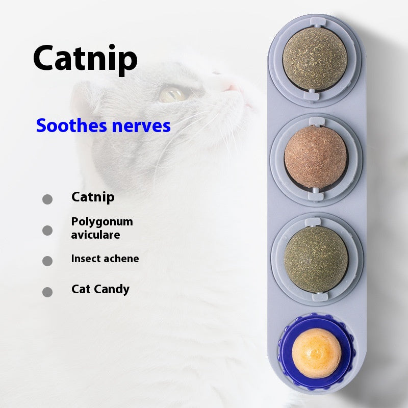 4 In 1 Rotating Catnip Silver Vine Ball Teeth Cleaning Acne Prevention Digestive Health Wall Stick On Toy Edible Safe Ma