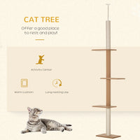 100" Floor To Ceiling Cat Tree w/ 3 Perches Activity Center for Kittens Cat Tower Furniture, Brown