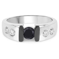 0.56 Carat Genuine Black Diamond and White Diamond .925 Sterling Silver Ring