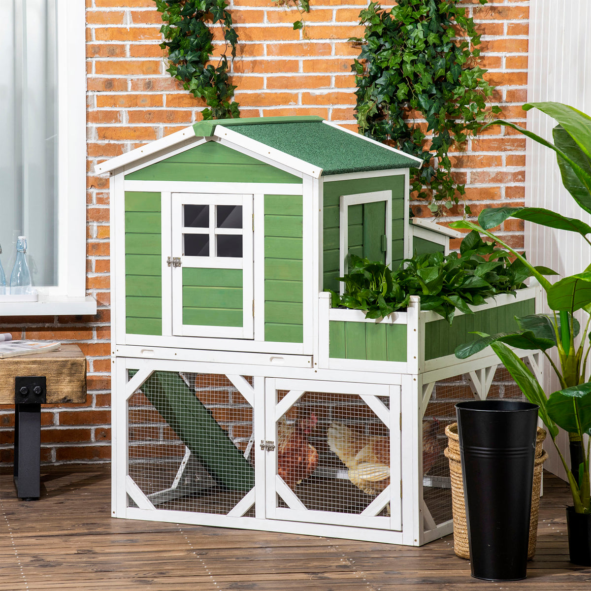 49" Small Chicken Coop Hen House with Garden Space, Chicken House Outdoor Run Cage with Weather Protection, 2-4 Birds, G