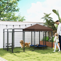 Dog Kennel Outdoor with Waterproof Canopy, Dog Run with Galvanized Chain Link, Secure Lock, for Backyard and Patio, Larg