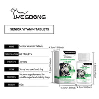 Senior Dog Vitamin Tablets, Multivitamin Supplement For Older Dogs, Support Immunity, Eyes, Skin & Bone Health, 80 Chewa