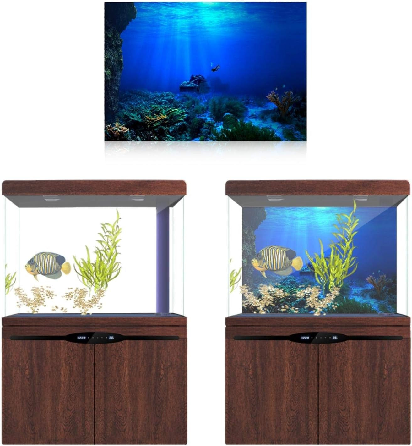 Aquarium Poster, Effect Underwater Background Sticker Thicken PVC Adhesive Static Cling Backdrop Fish Decorative Paper(61×30Cm) - BIG FRENCHIES