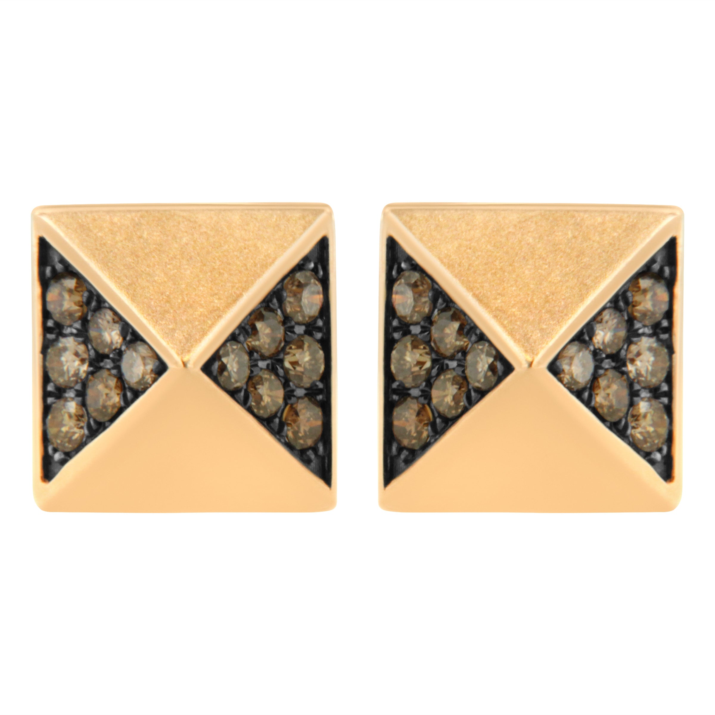 14K Rose Gold 1/4 Cttw Brown Diamond Pyramid Stud Earring (Brown Color, SI1-SI2 Clarity)