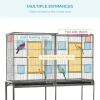 Rolling L Bird Cage W Storage Shelf Perch Food Container
