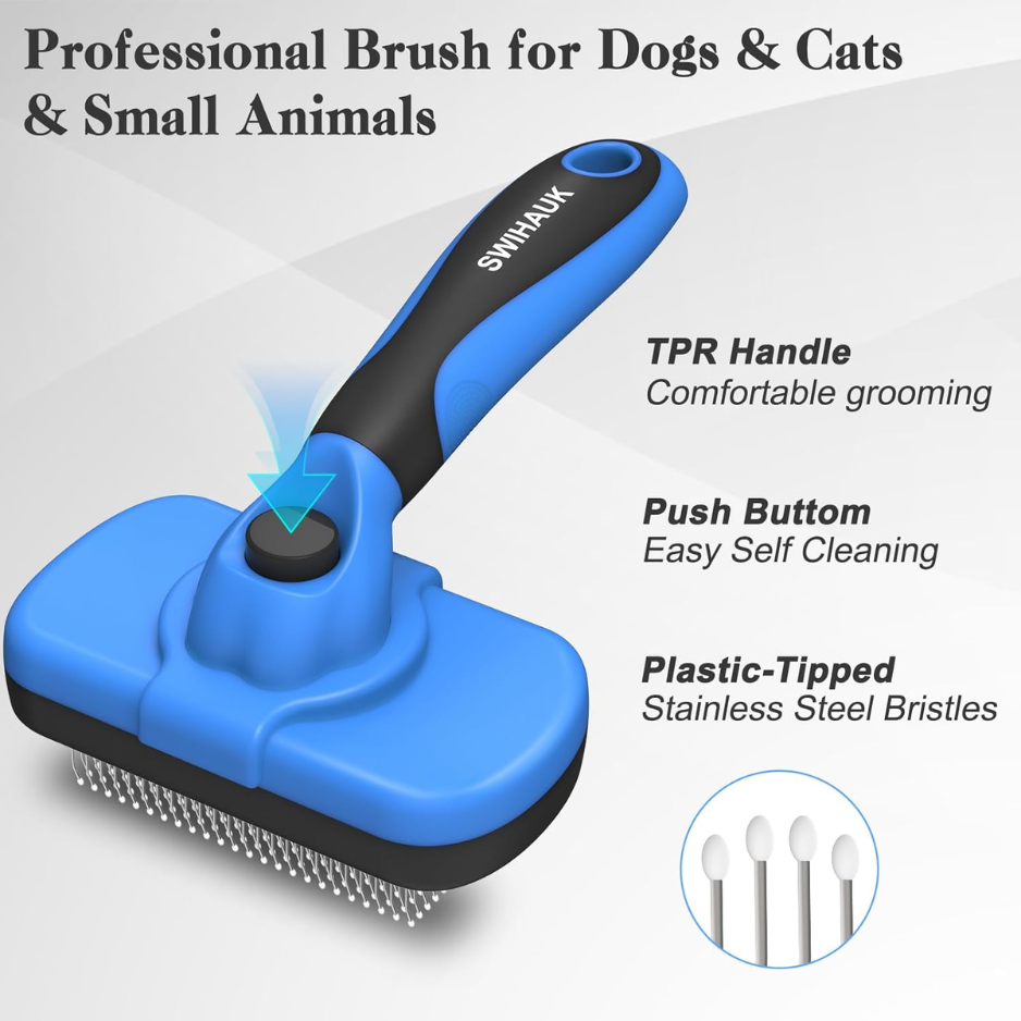 Swihauk Self Cleaning Slicker Brush Skin Friendly Deshedding Grooming Tool For Dogs Cats Suitable For Shedding Haired Pe